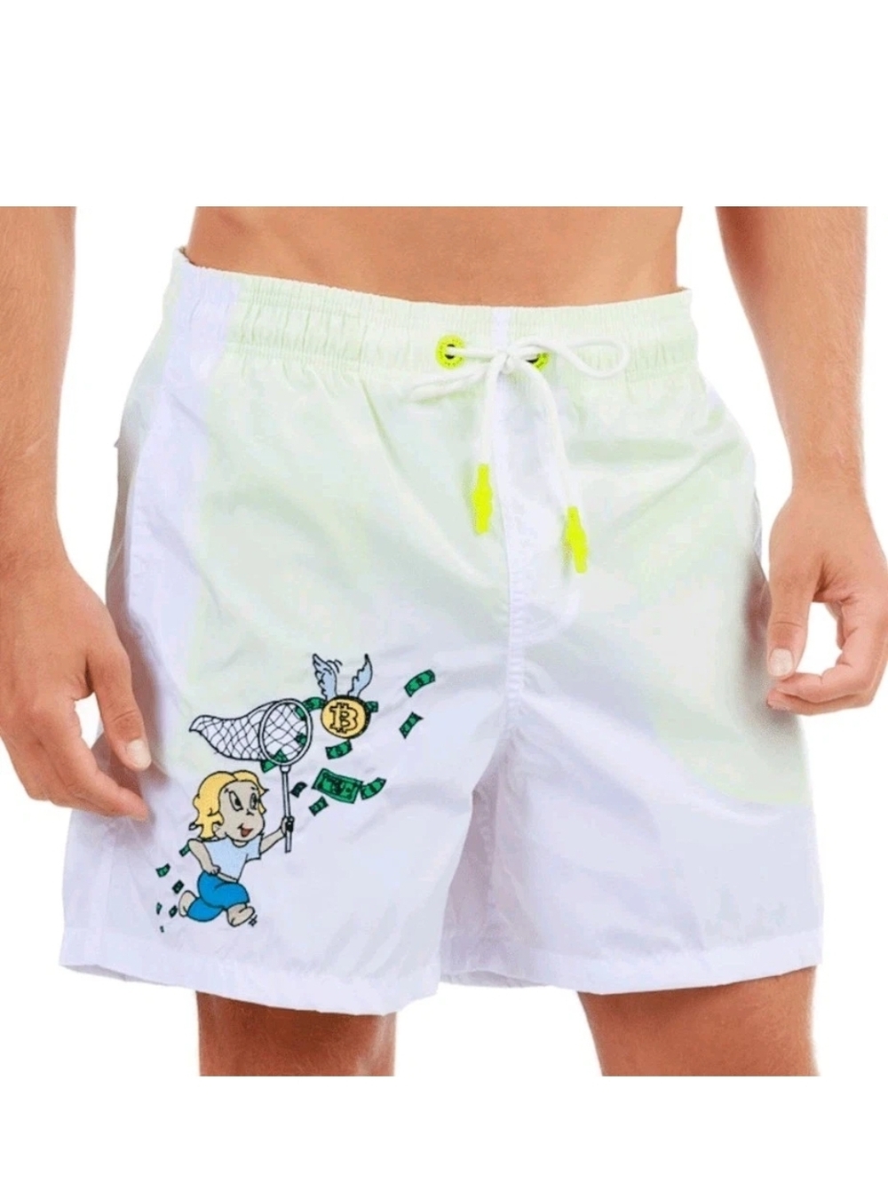 BAIN DE MER CATCH THE DOLLAR Men's Luxury SWIMWEAR Swim Trunks NWT NEW WHITE